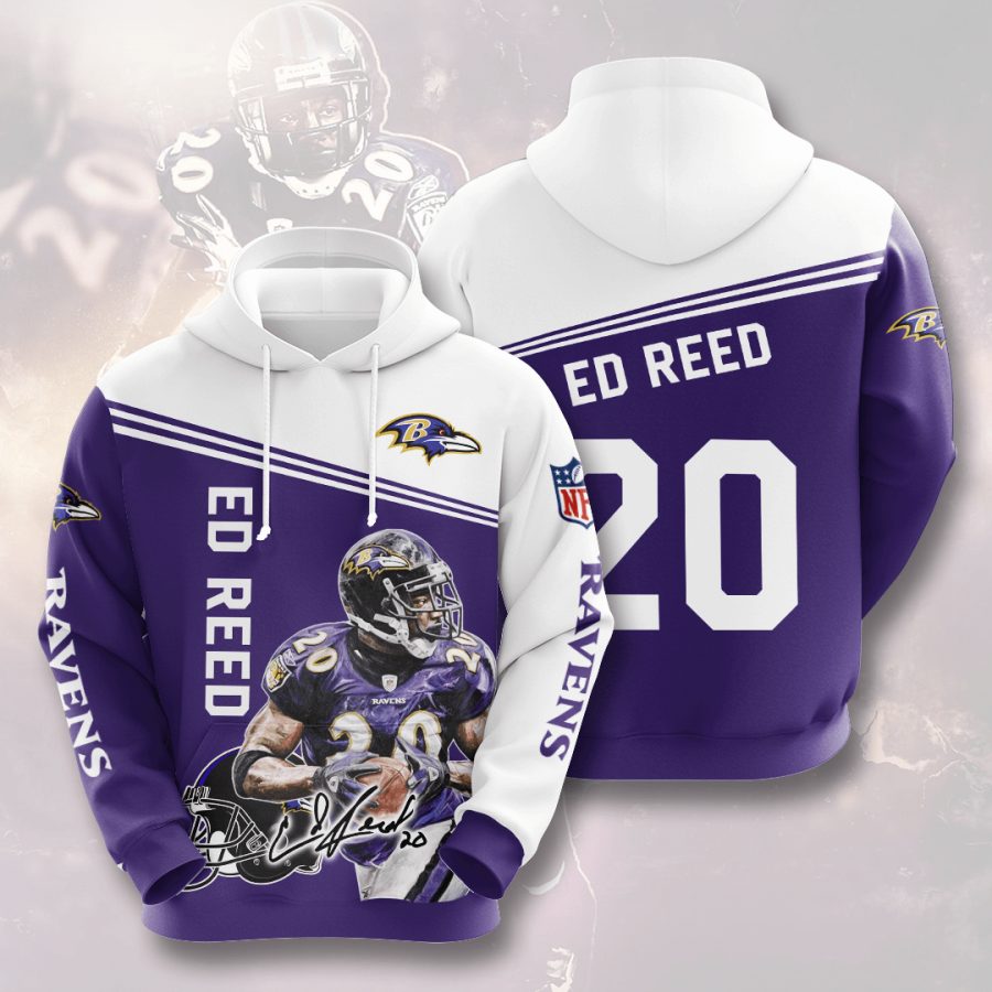 Sportswearmerch Baltimore Ravens NFL Ed Reed Purple White Personalized Hoodie For Fan