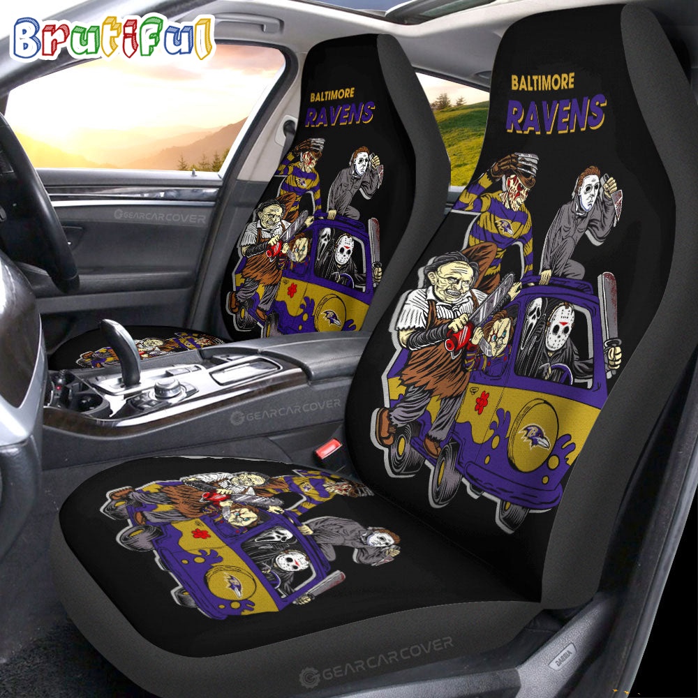 Sportswearmerch Baltimore Ravens NFL Horror Characters Essential Halloween Car Seat Covers For Fan