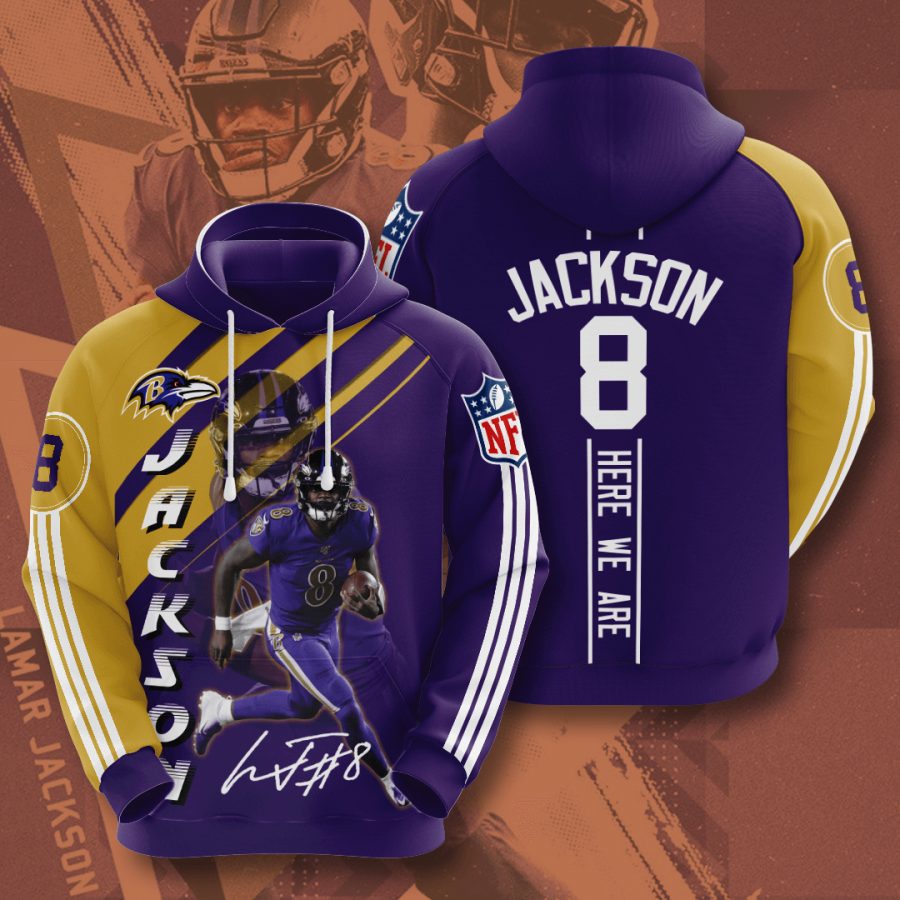 Sportswearmerch Baltimore Ravens NFL Lamar Jackson Here We Are Personalized Hoodie For Fan