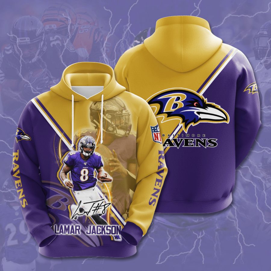 Sportswearmerch Baltimore Ravens NFL Lamar Jackson Purple Gold Personalized Hoodie For Fan