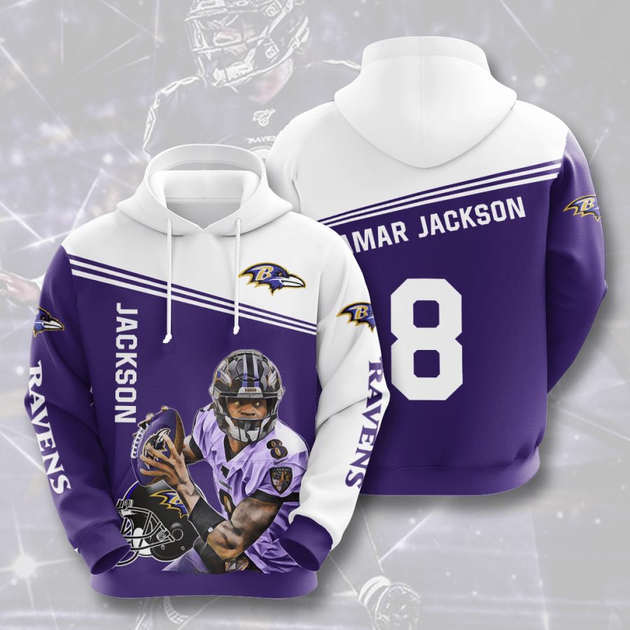 Sportswearmerch Baltimore Ravens NFL Lamar Jackson Purple White Personalized Hoodie For Fan