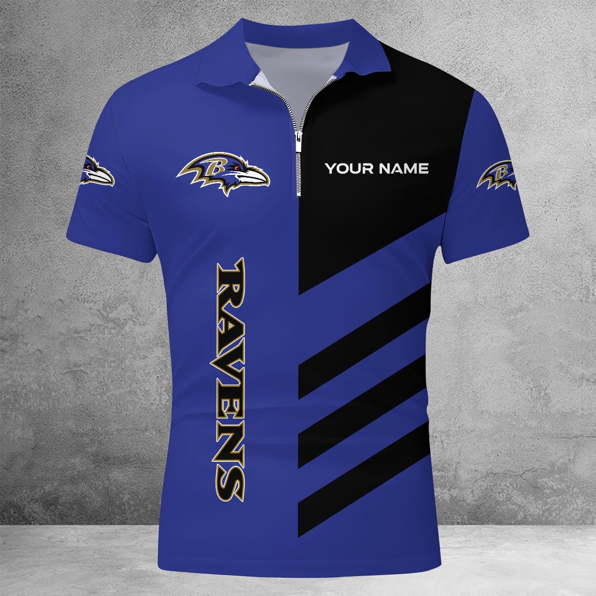 Sportswearmerch Baltimore Ravens NFL Lapel Zip Polo Shirt For Fan
