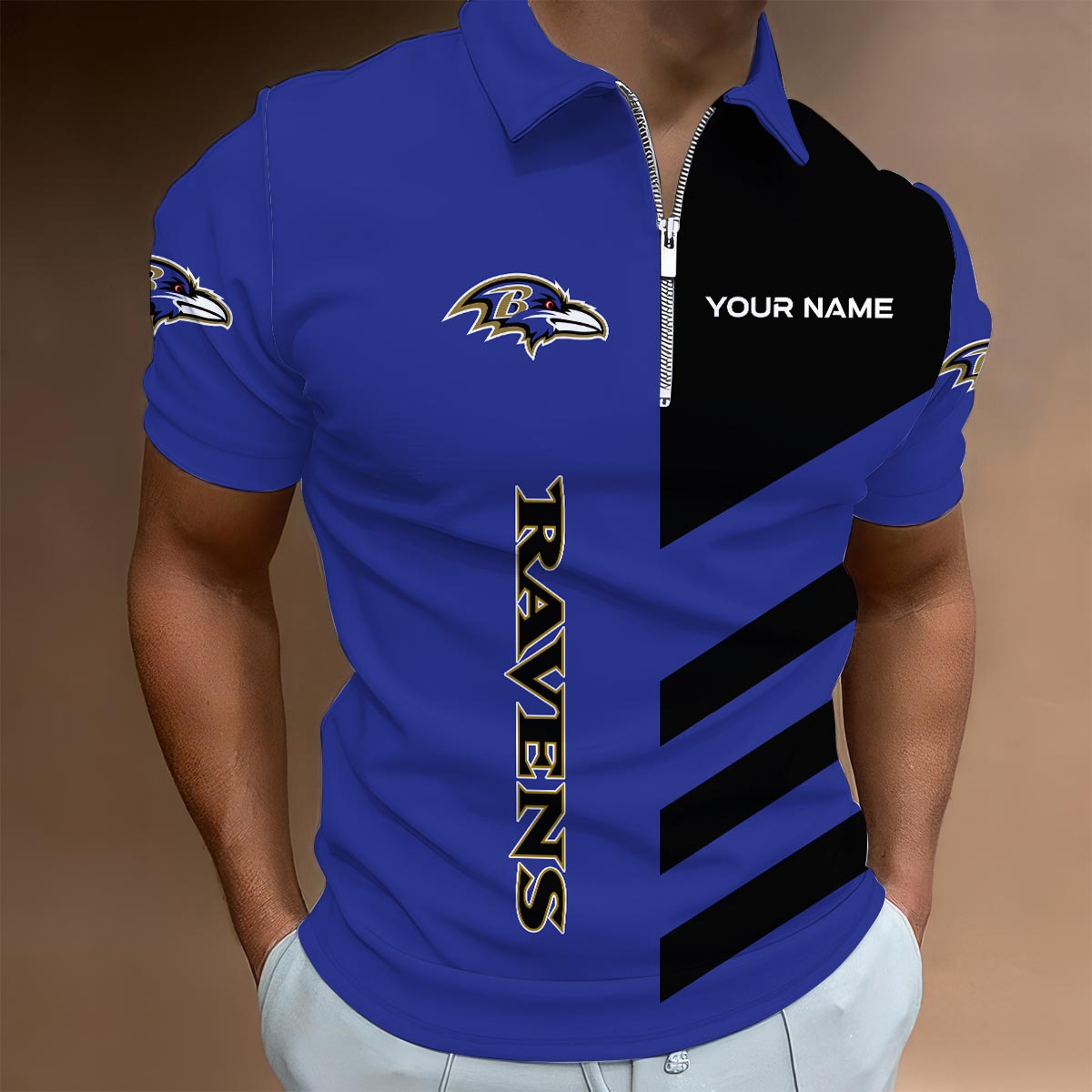 Sportswearmerch Baltimore Ravens NFL Lapel Zip Polo Shirt For Fan