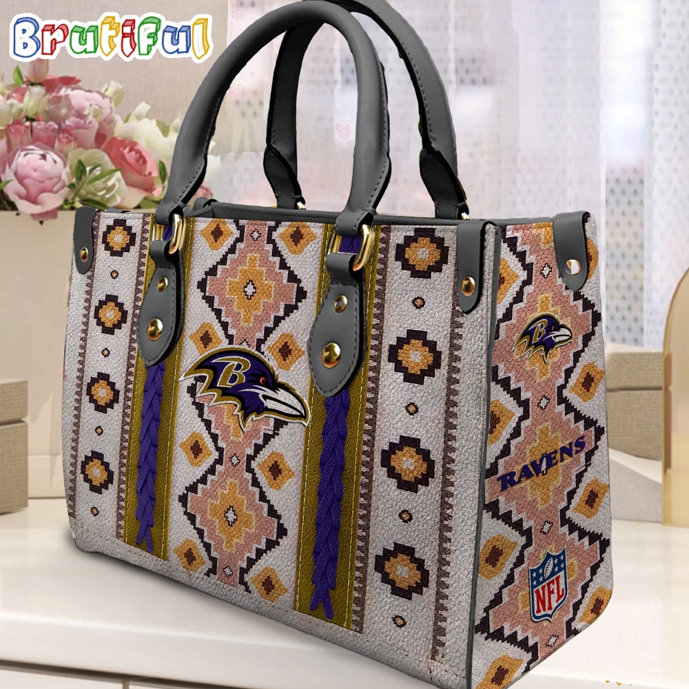 Sportswearmerch Baltimore Ravens NFL Native American Pattern Leather Bag For Fan