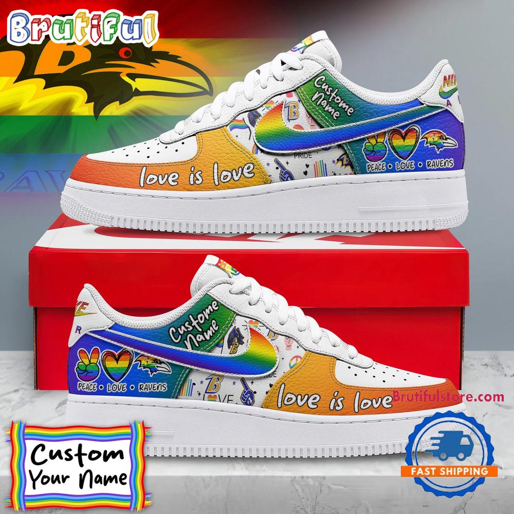 Sportswearmerch Baltimore Ravens NFL Pride Peace Love Ravens Custom Air Low-Top Shoes For Men And Women