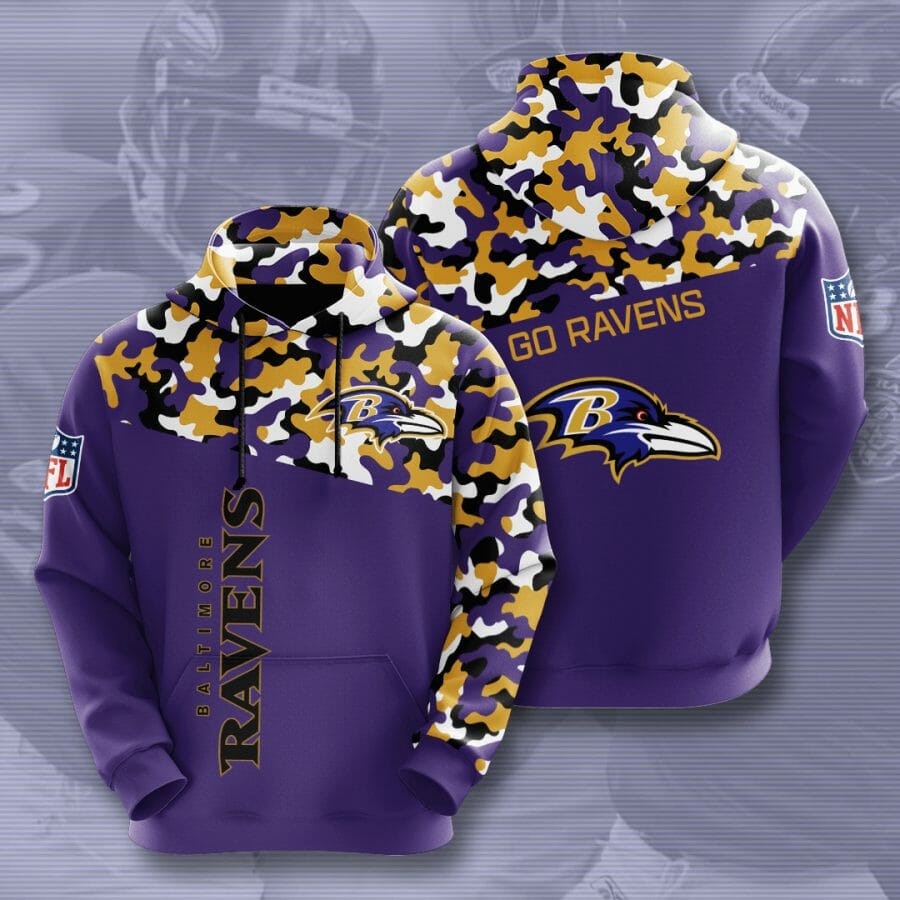 Sportswearmerch Baltimore Ravens NFL Purple Metallic Gold Camo Personalized Hoodie For Fan