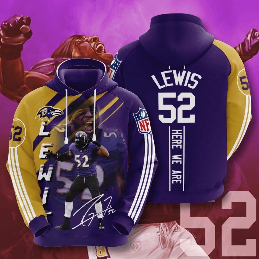 Sportswearmerch Baltimore Ravens NFL Ray Lewis Purple Metallic Gold Personalized Hoodie For Fan