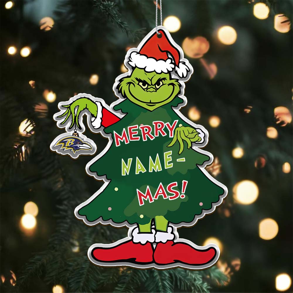 Sportswearmerch Baltimore Ravens NFL The Grinch x Christmas Acrylic Ornament Gift For Fan