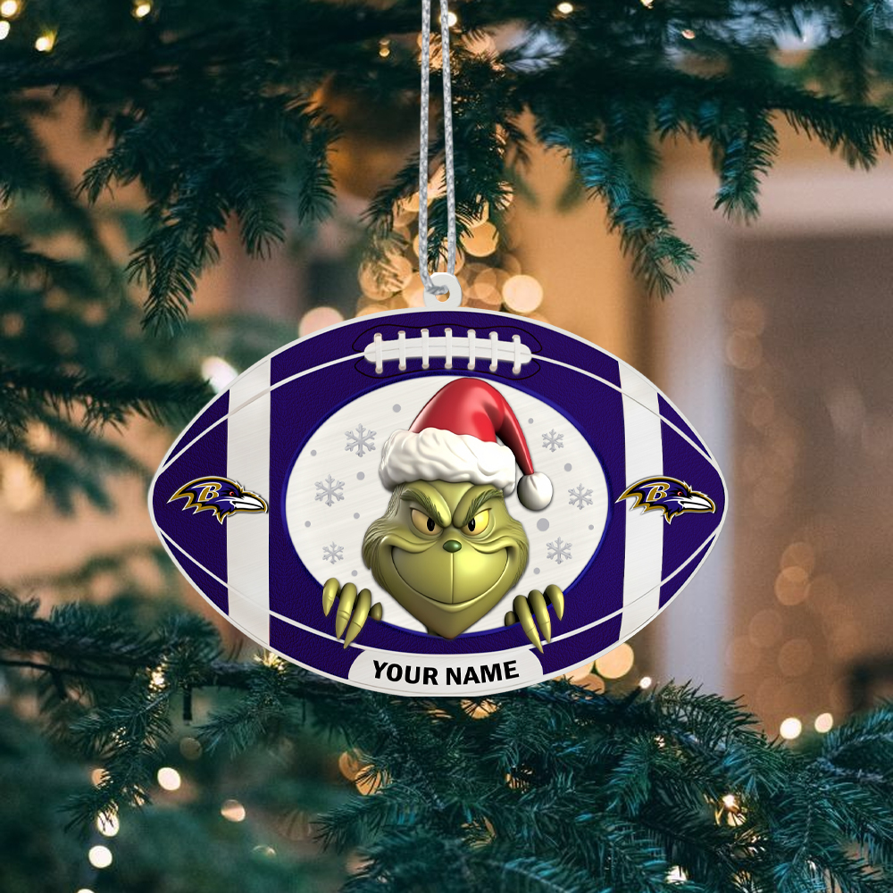 Sportswearmerch Baltimore Ravens NFL The Grinch x Christmas Acrylic Ornament Gift For Fan