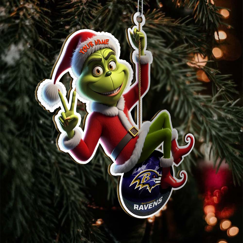 Sportswearmerch Baltimore Ravens NFL The Grinch x Christmas Acrylic Ornament Gift For Fan