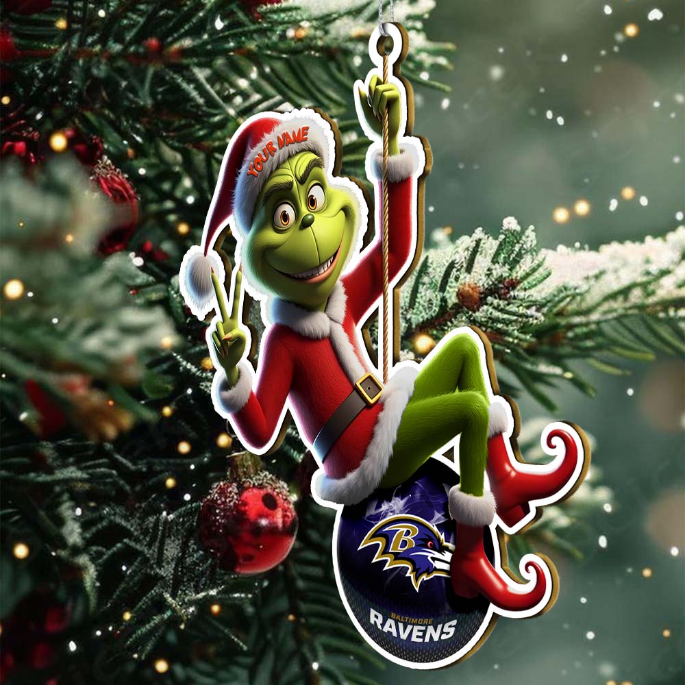 Sportswearmerch Baltimore Ravens NFL The Grinch x Christmas Acrylic Ornament Gift For Fan