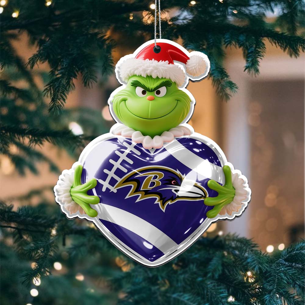 Sportswearmerch Baltimore Ravens NFL The Grinch x Christmas Acrylic Ornament Gift For Fan