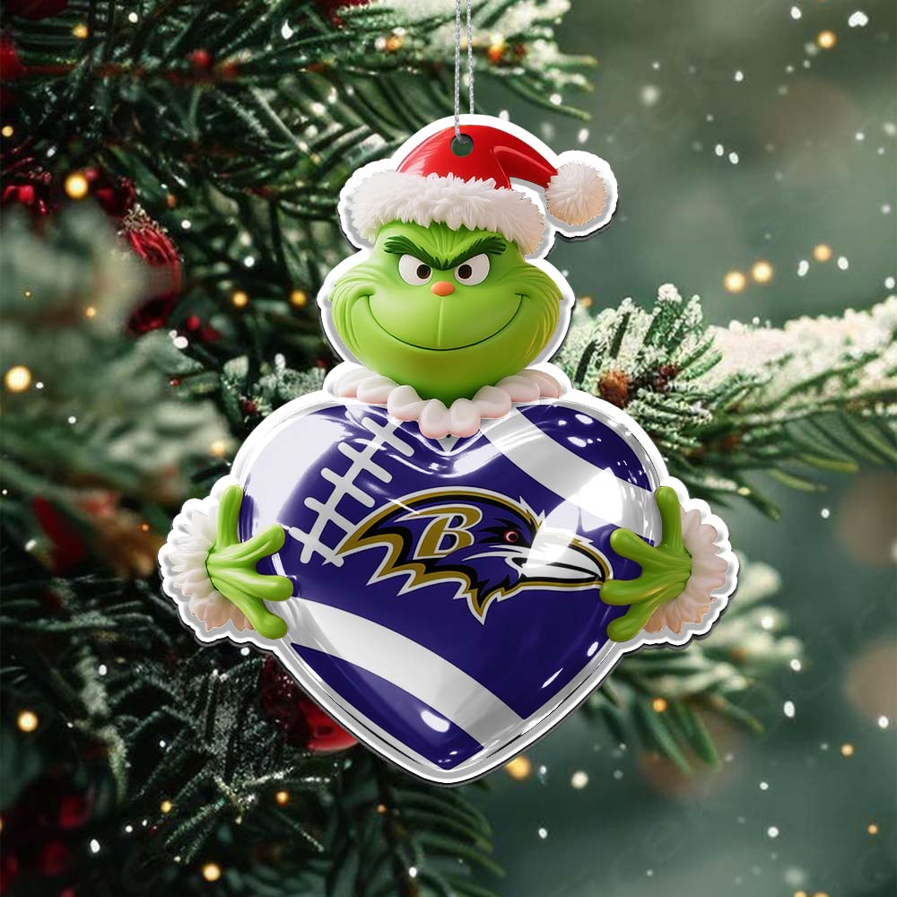 Sportswearmerch Baltimore Ravens NFL The Grinch x Christmas Acrylic Ornament Gift For Fan