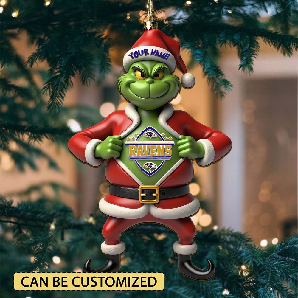 Sportswearmerch Baltimore Ravens NFL The Grinch x Christmas Acrylic Ornament Gift For Fan