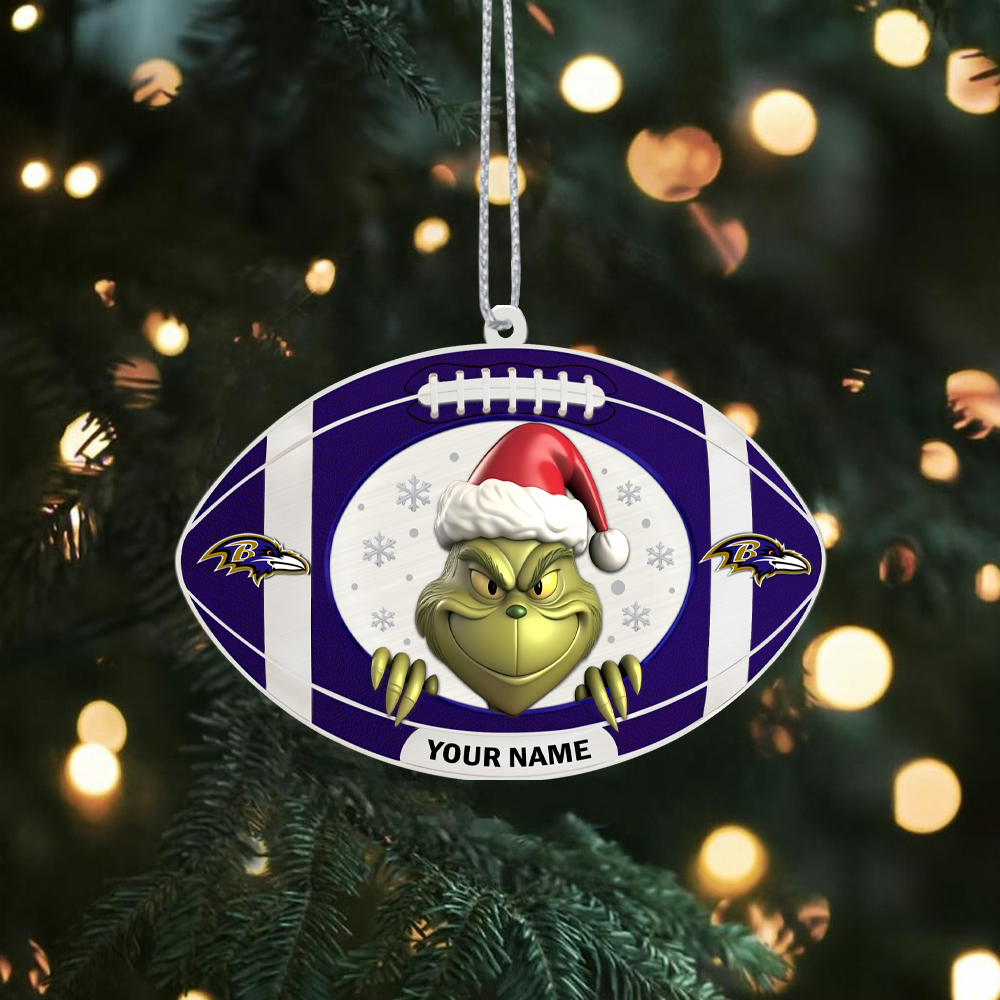 Sportswearmerch Baltimore Ravens NFL The Grinch x Christmas Acrylic Ornament Gift For Fan
