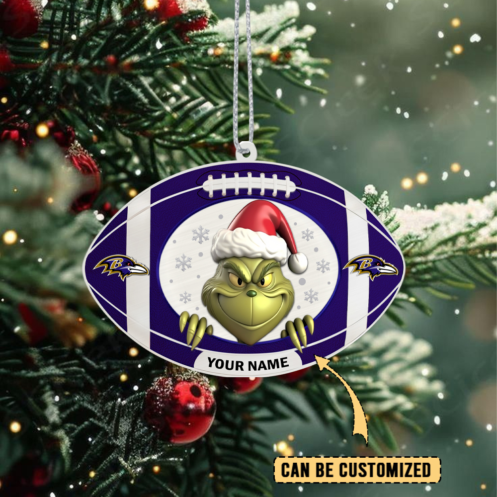 Sportswearmerch Baltimore Ravens NFL The Grinch x Christmas Acrylic Ornament Gift For Fan