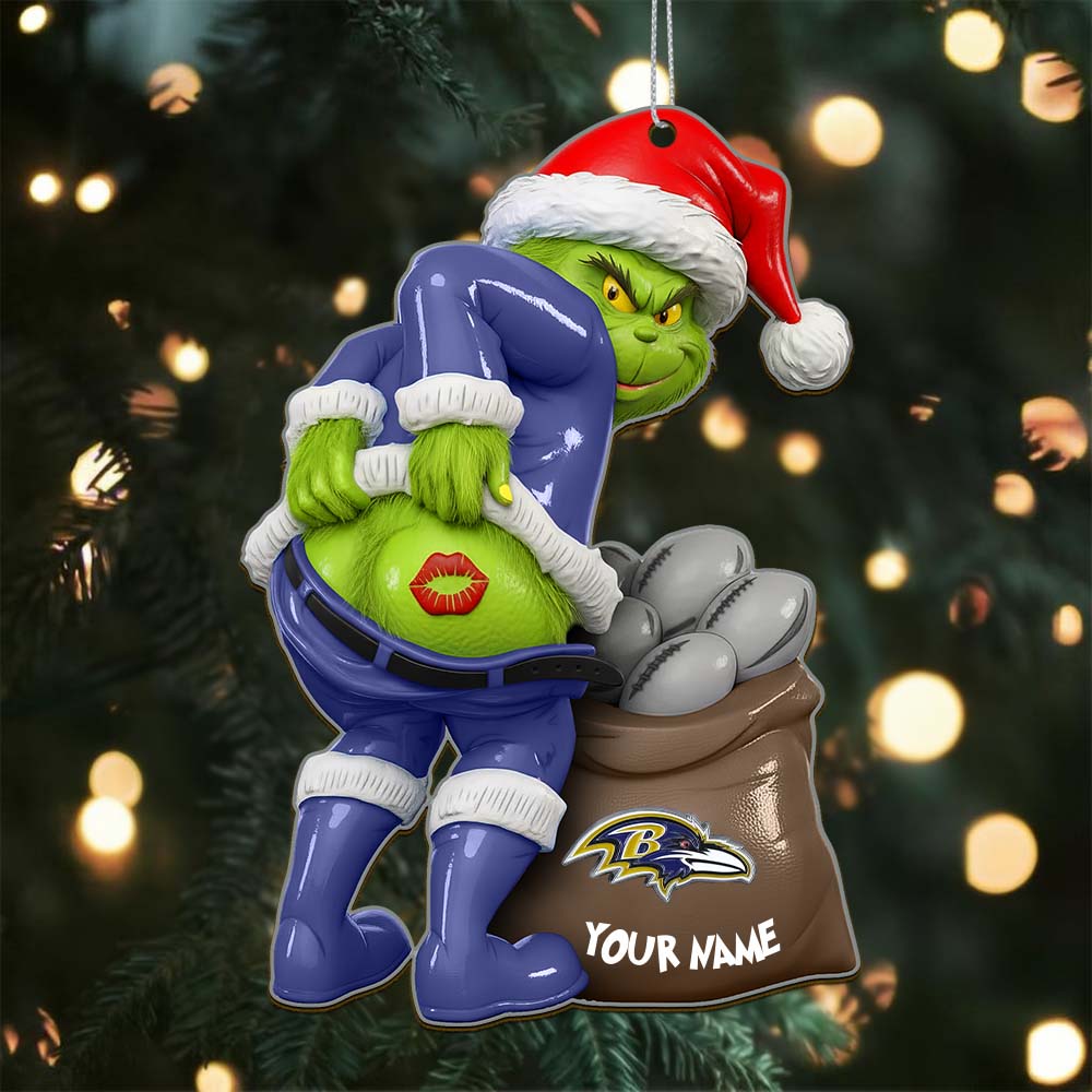 Sportswearmerch Baltimore Ravens NFL The Grinch x Christmas Acrylic Ornament Gift For Fan