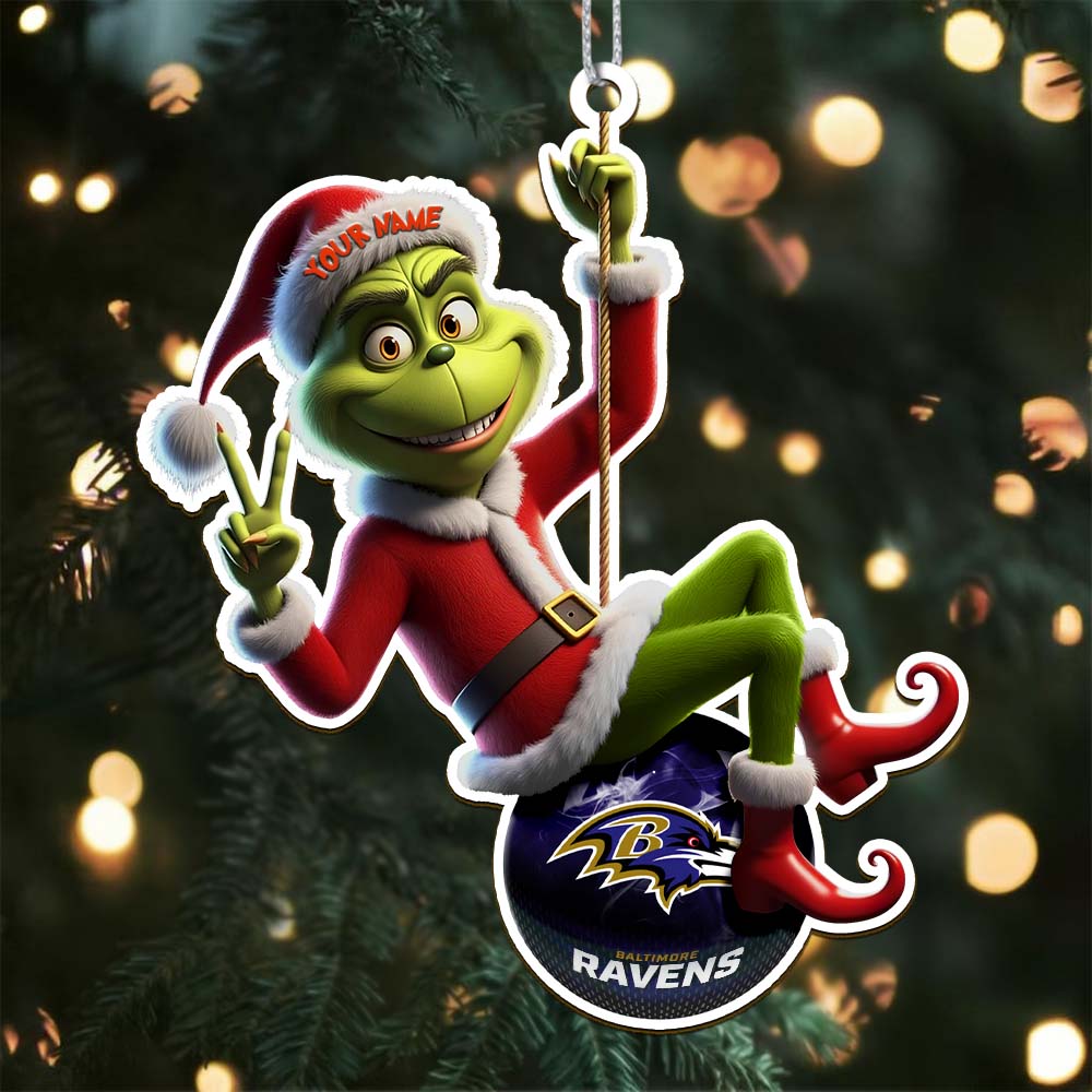 Sportswearmerch Baltimore Ravens NFL The Grinch x Christmas Acrylic Ornament Gift For Fan