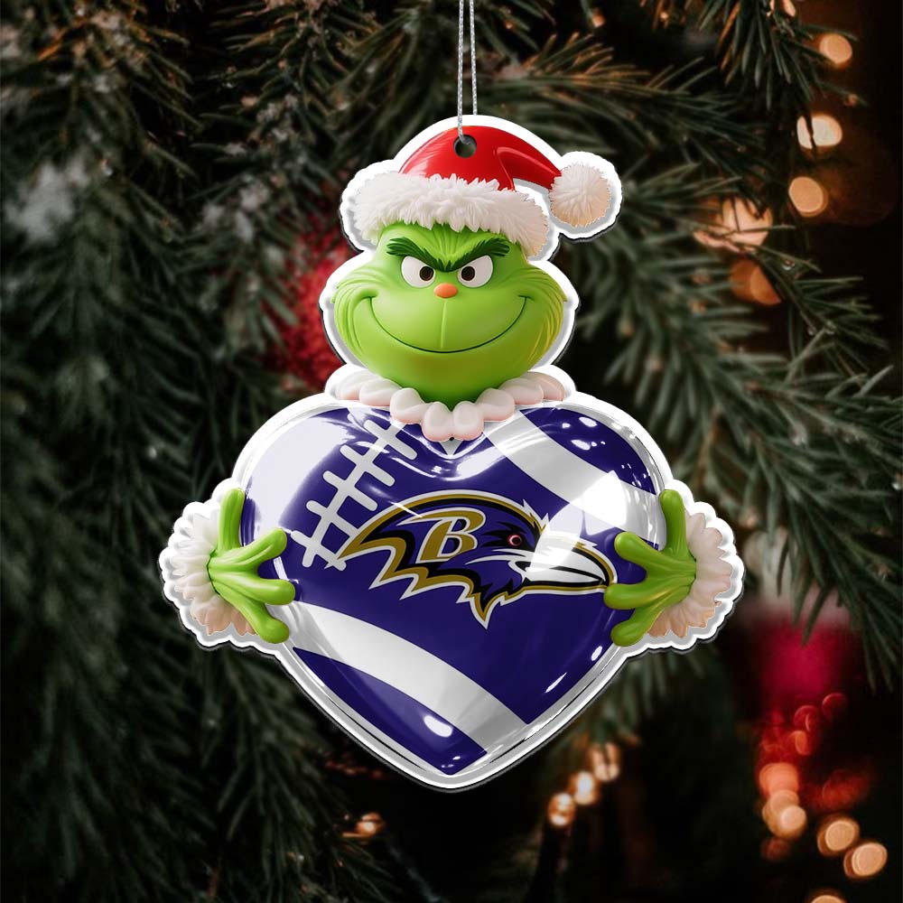 Sportswearmerch Baltimore Ravens NFL The Grinch x Christmas Acrylic Ornament Gift For Fan