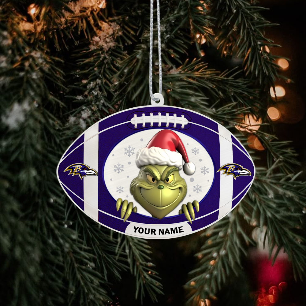 Sportswearmerch Baltimore Ravens NFL The Grinch x Christmas Acrylic Ornament Gift For Fan