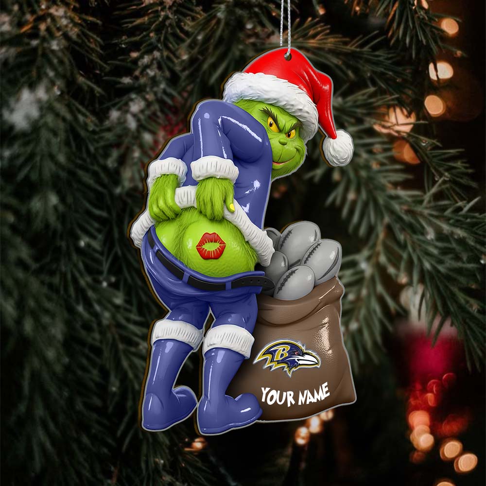 Sportswearmerch Baltimore Ravens NFL The Grinch x Christmas Acrylic Ornament Gift For Fan