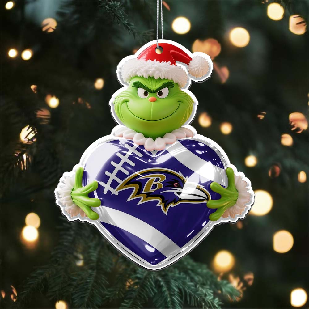 Sportswearmerch Baltimore Ravens NFL The Grinch x Christmas Acrylic Ornament Gift For Fan