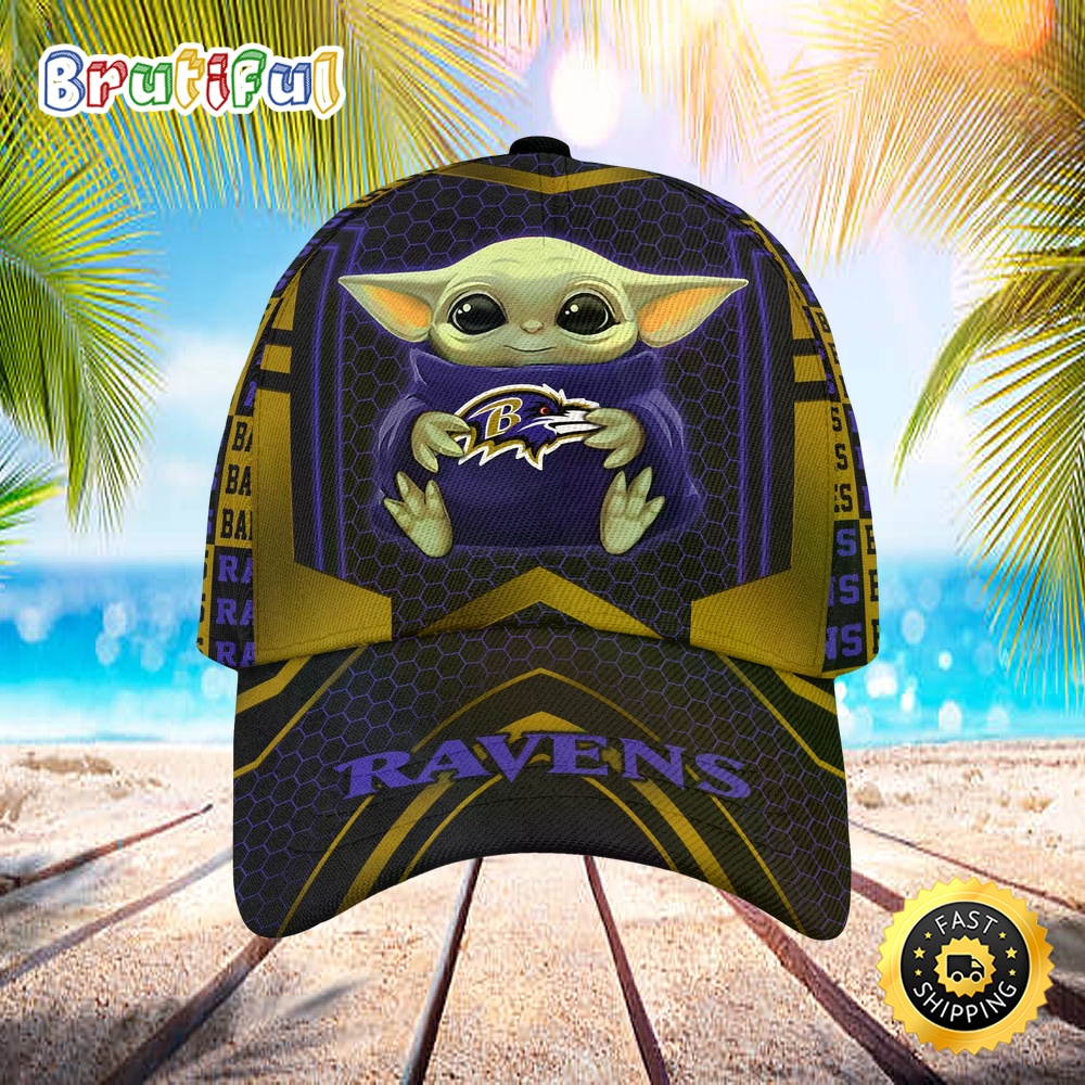 Sportswearmerch Baltimore Ravens NFL x Baby Yoda Beehive Pattern Classic Cap For Fan