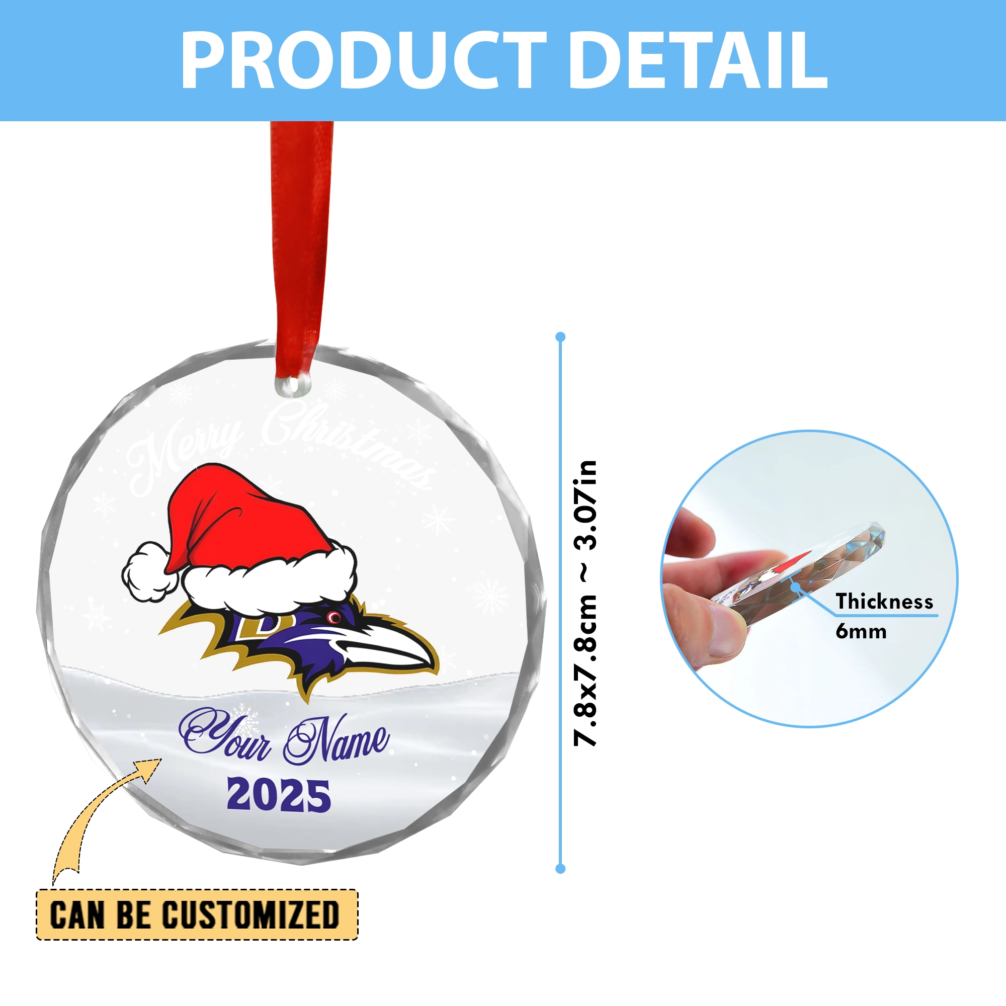 Sportswearmerch Baltimore Ravens NFL x Christmas Glass Ornament Gift For Fan