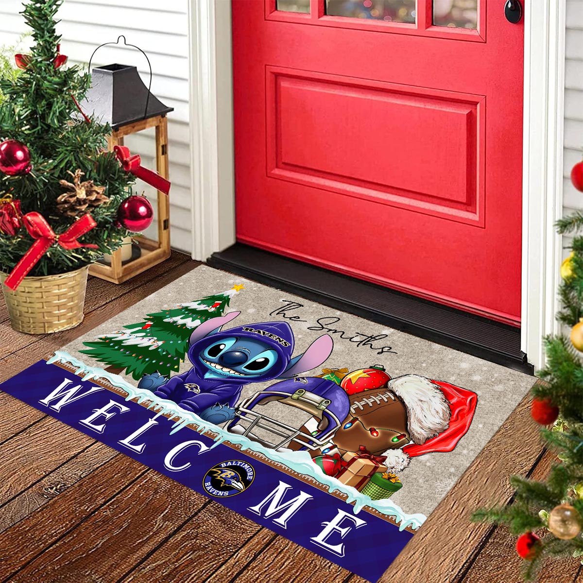 Sportswearmerch Baltimore Ravens NFL x Cute Stitch Christmas Doormat For Fan