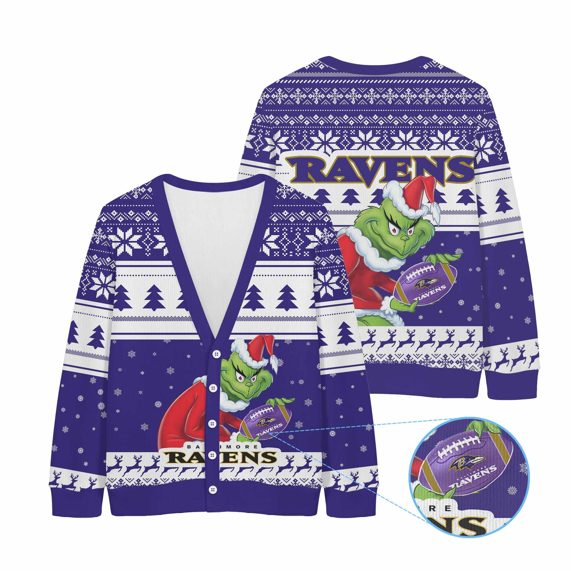 Sportswearmerch Baltimore Ravens NFL x Grinch Christmas Cardigan For Fan