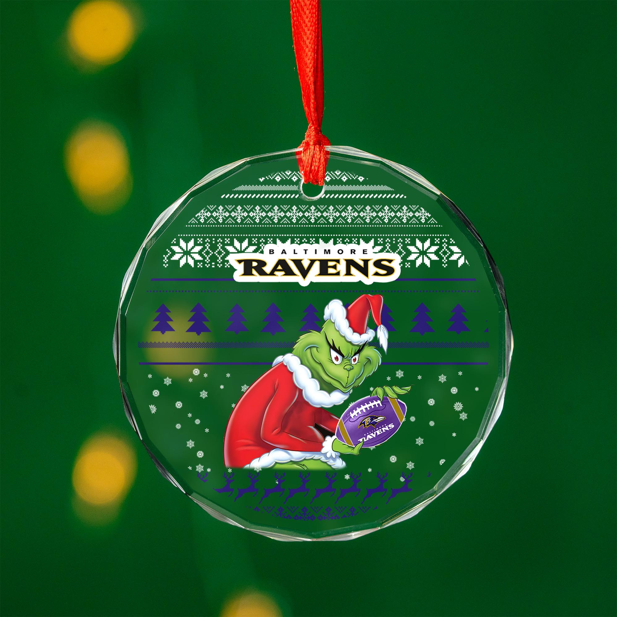 Sportswearmerch Baltimore Ravens NFL x Grinch Christmas Glass Ornament For Fans