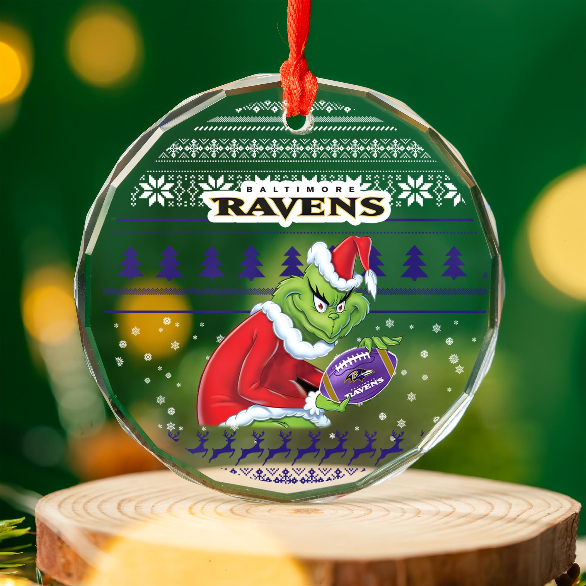Sportswearmerch Baltimore Ravens NFL x Grinch Christmas Glass Ornament For Fans