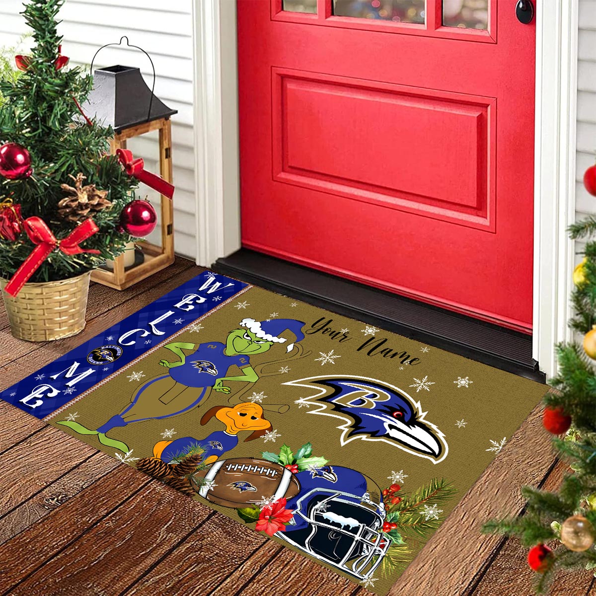 Sportswearmerch Baltimore Ravens NFL x Grinch Christmas Welcome Football Doormat For Fan