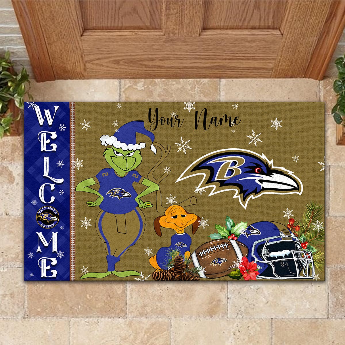 Sportswearmerch Baltimore Ravens NFL x Grinch Christmas Welcome Football Doormat For Fan