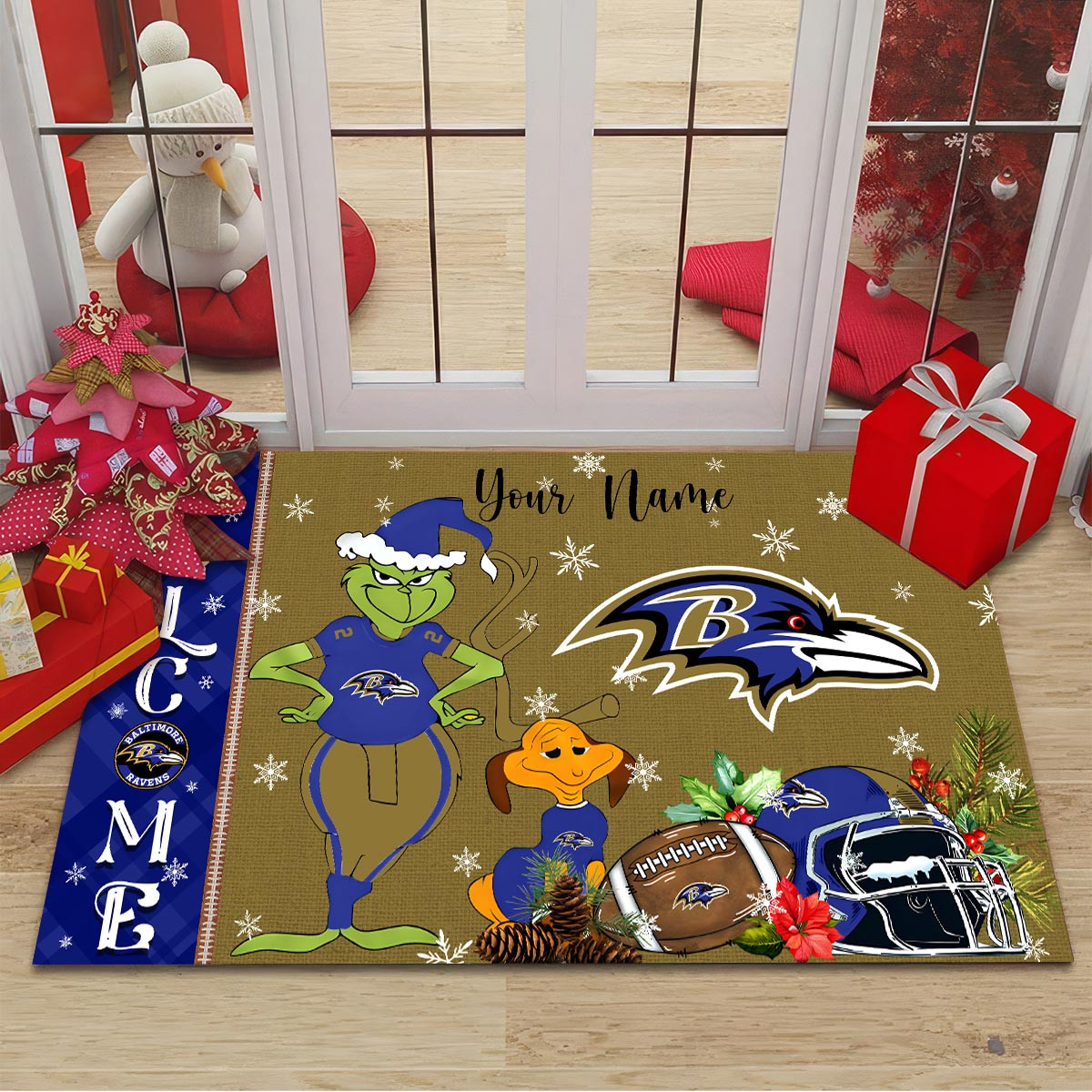 Sportswearmerch Baltimore Ravens NFL x Grinch Christmas Welcome Football Doormat For Fan
