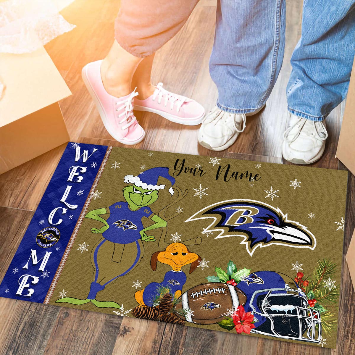 Sportswearmerch Baltimore Ravens NFL x Grinch Christmas Welcome Football Doormat For Fan