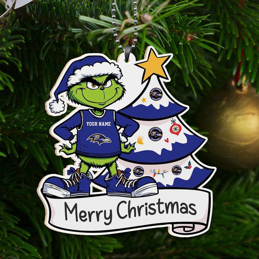 Sportswearmerch Baltimore Ravens NFL x Grinch Merry Christmas Acrylic Ornament For Fans
