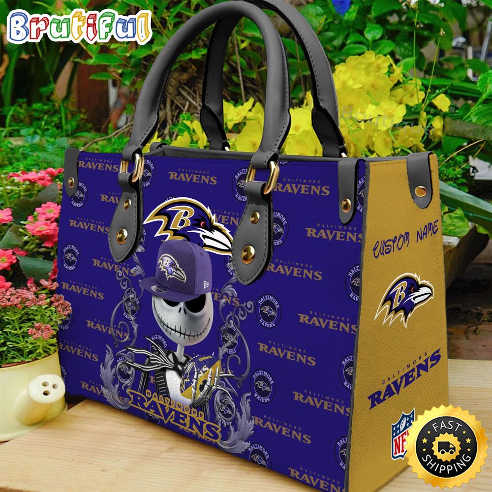 Sportswearmerch Baltimore Ravens NFL x Jack Skellington Women Leather Bag For Fan