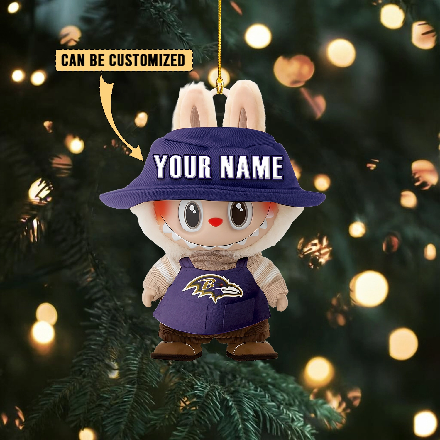 Sportswearmerch Baltimore Ravens NFL x Labubu Christmas Personalized Acrylic Ornament Gift For Fans
