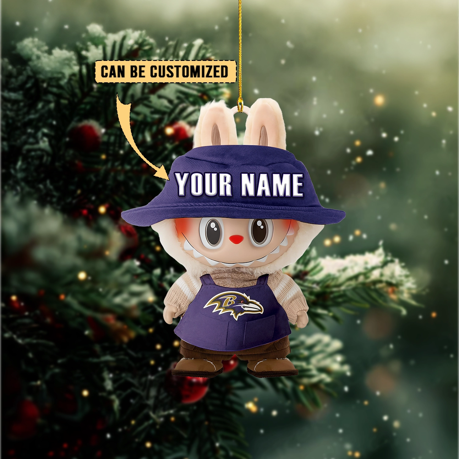 Sportswearmerch Baltimore Ravens NFL x Labubu Christmas Personalized Acrylic Ornament Gift For Fans