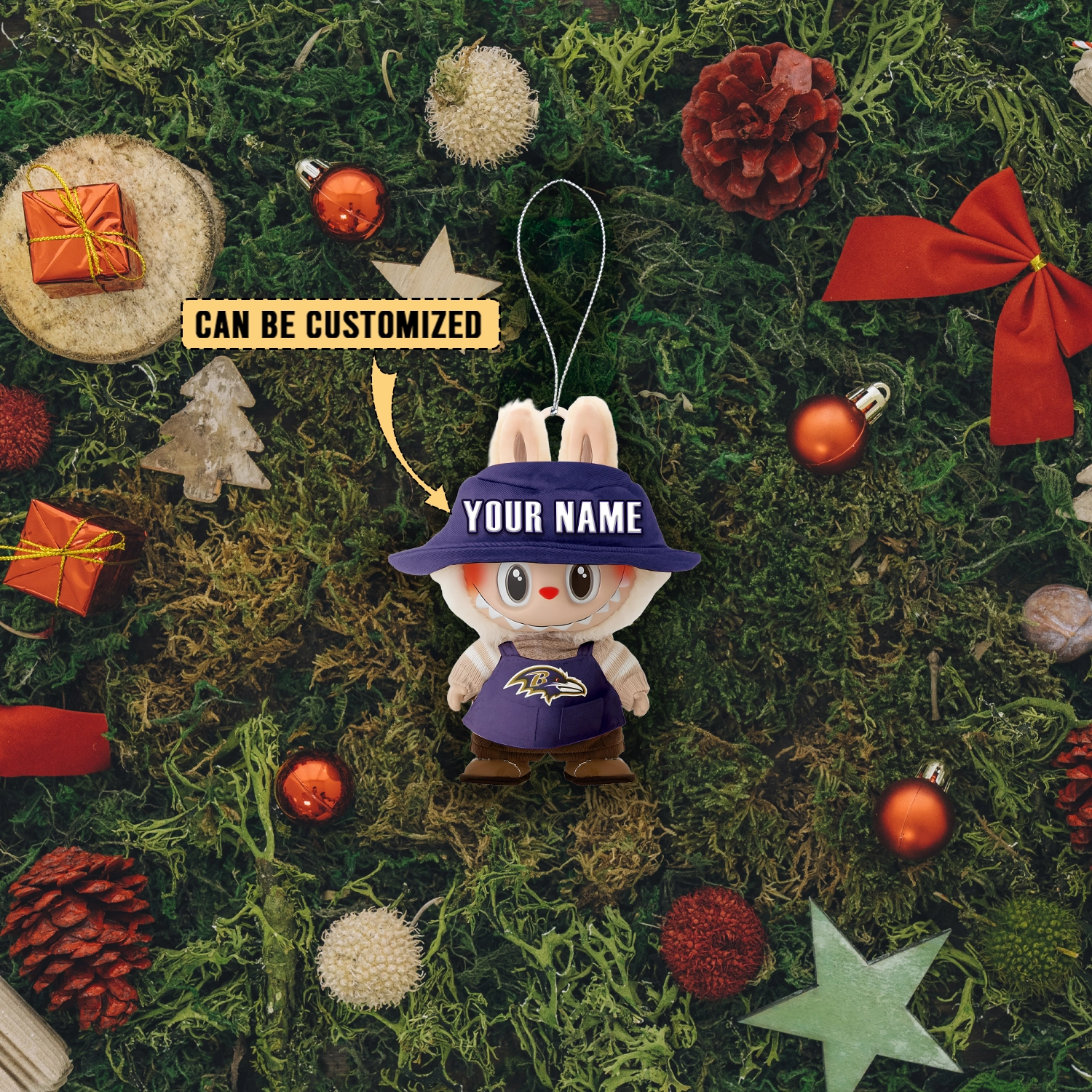 Sportswearmerch Baltimore Ravens NFL x Labubu Christmas Personalized Acrylic Ornament Gift For Fans