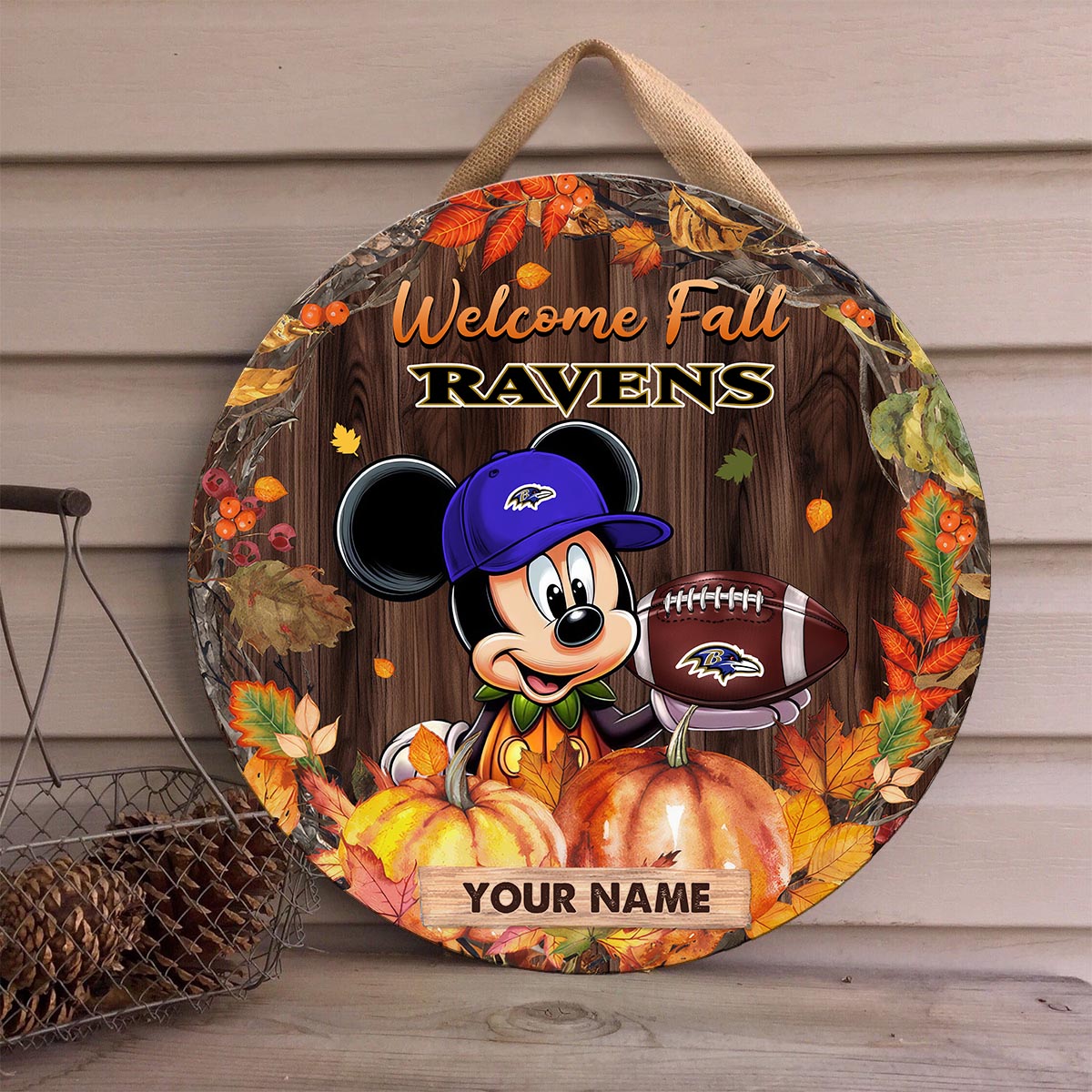 Sportswearmerch Baltimore Ravens NFL x Mickey Round Wooden Sign For Fan