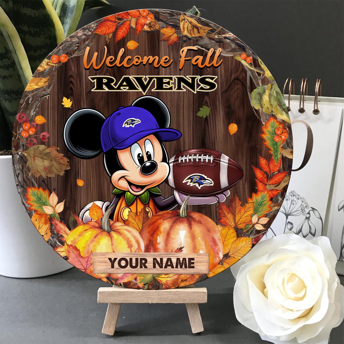 Sportswearmerch Baltimore Ravens NFL x Mickey Round Wooden Sign For Fan