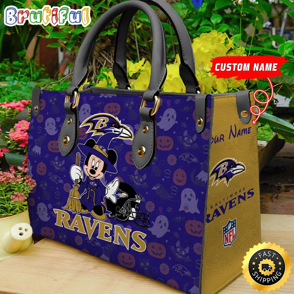 Sportswearmerch Baltimore Ravens NFL x Minnie Halloween Leather Handbag For Fan