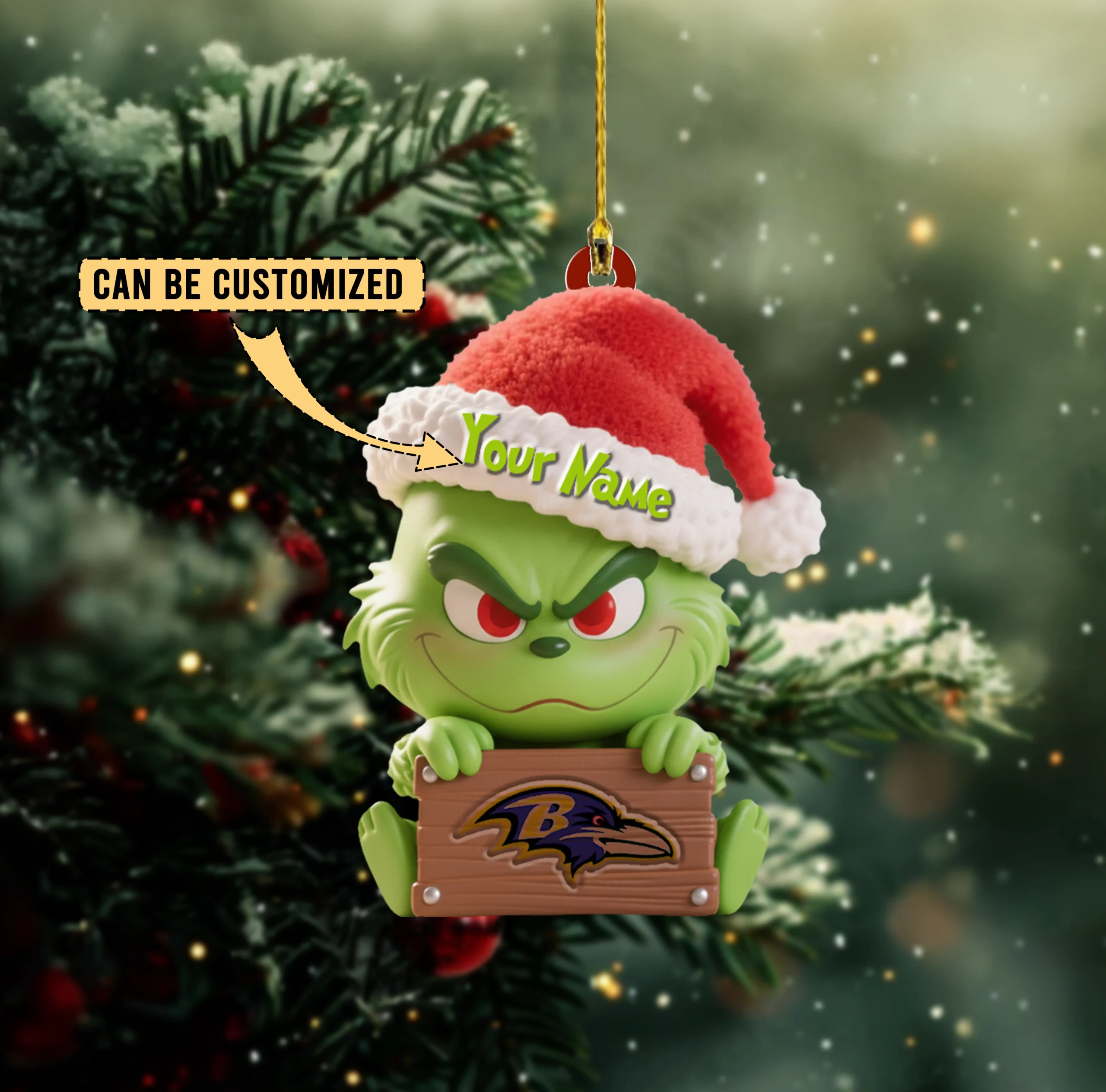 Sportswearmerch Baltimore Ravens NFL x The Grinch Acrylic Ornament Gift For Fans
