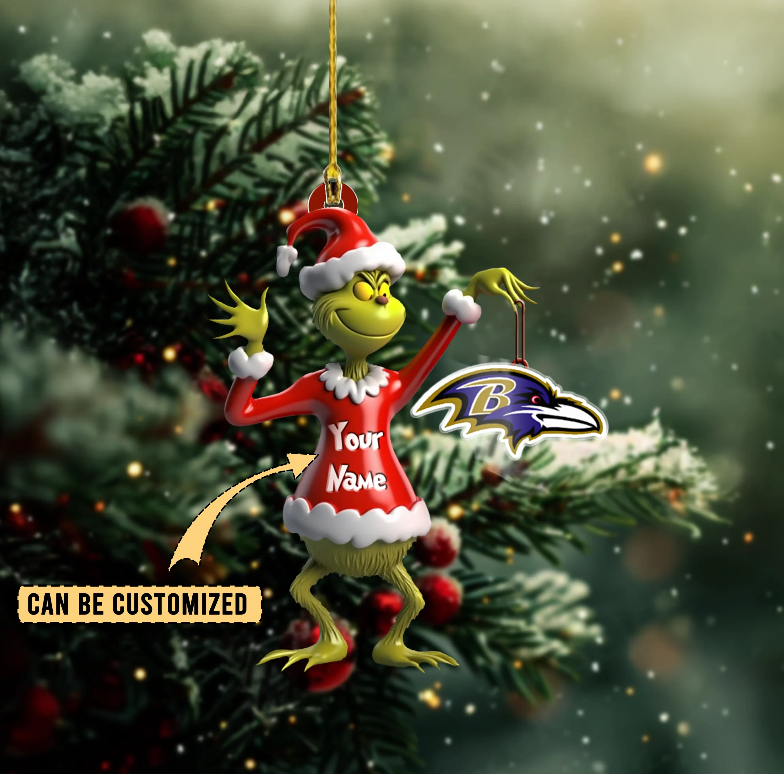 Sportswearmerch Baltimore Ravens NFL x The Grinch Acrylic Ornament Gift For Fans