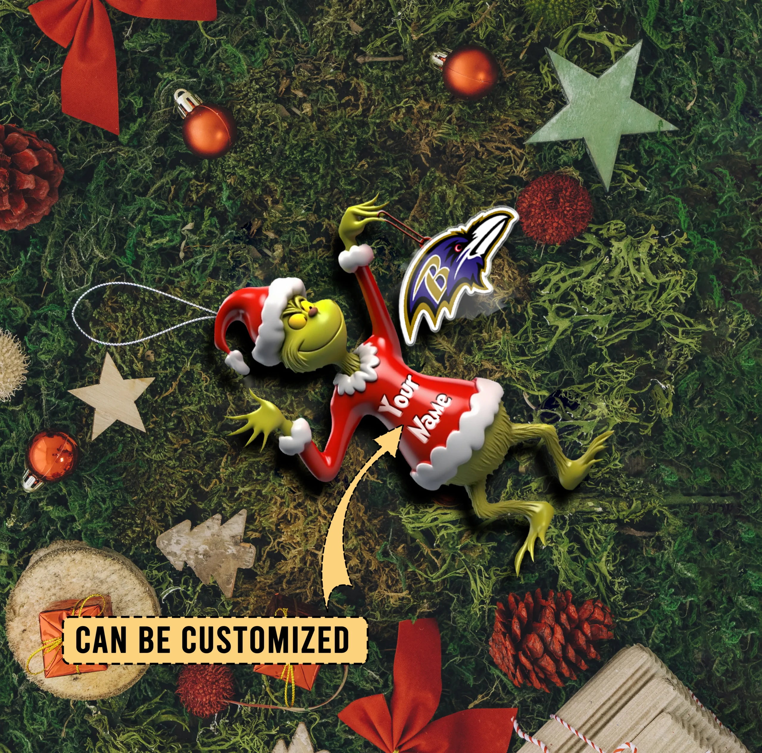 Sportswearmerch Baltimore Ravens NFL x The Grinch Acrylic Ornament Gift For Fans