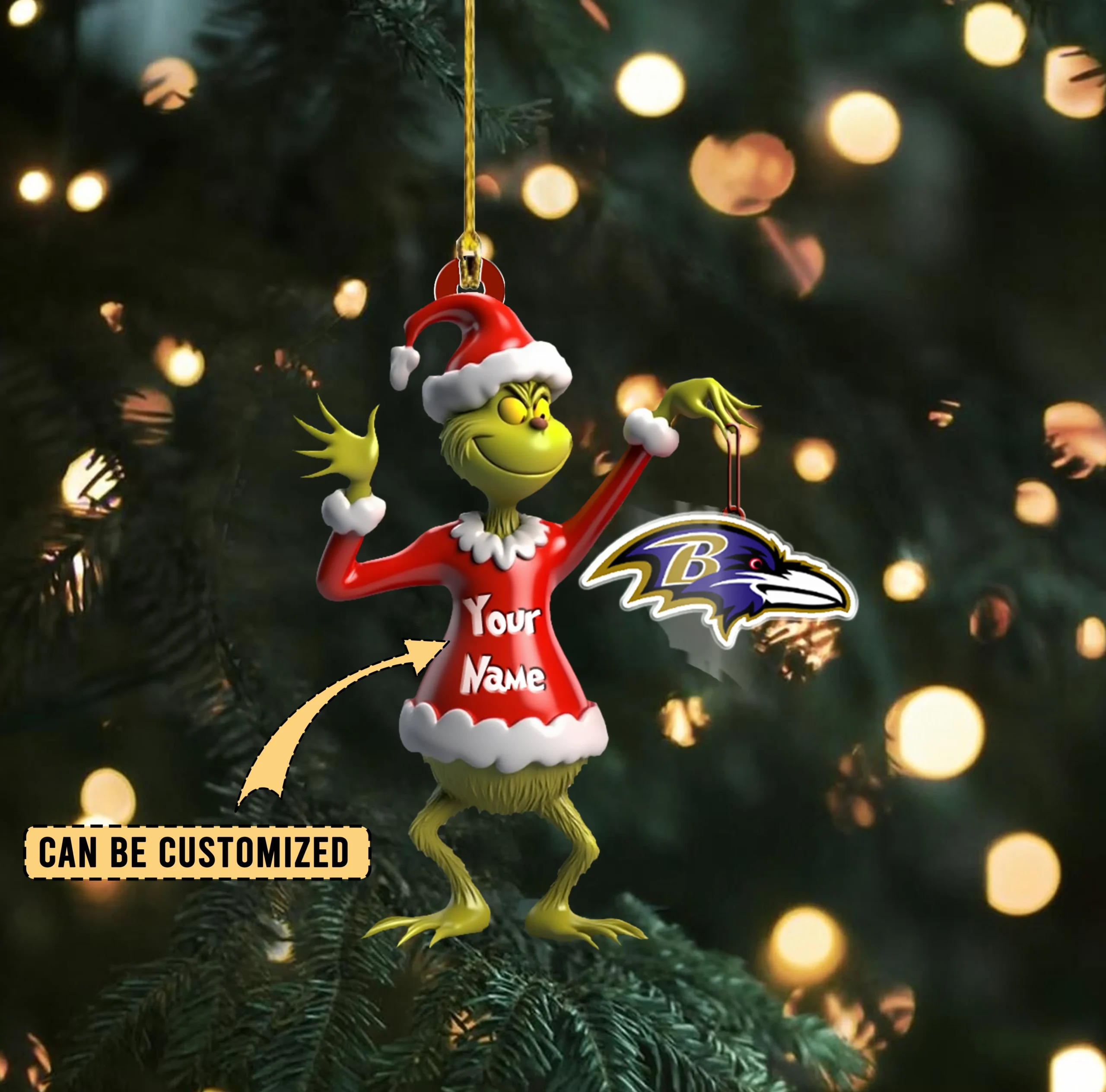 Sportswearmerch Baltimore Ravens NFL x The Grinch Acrylic Ornament Gift For Fans