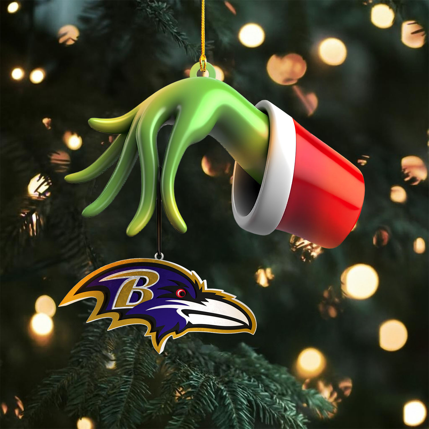 Sportswearmerch Baltimore Ravens NFL x The Grinch Christmas Acrylic Mix Wooden Ornament Gift For Fans
