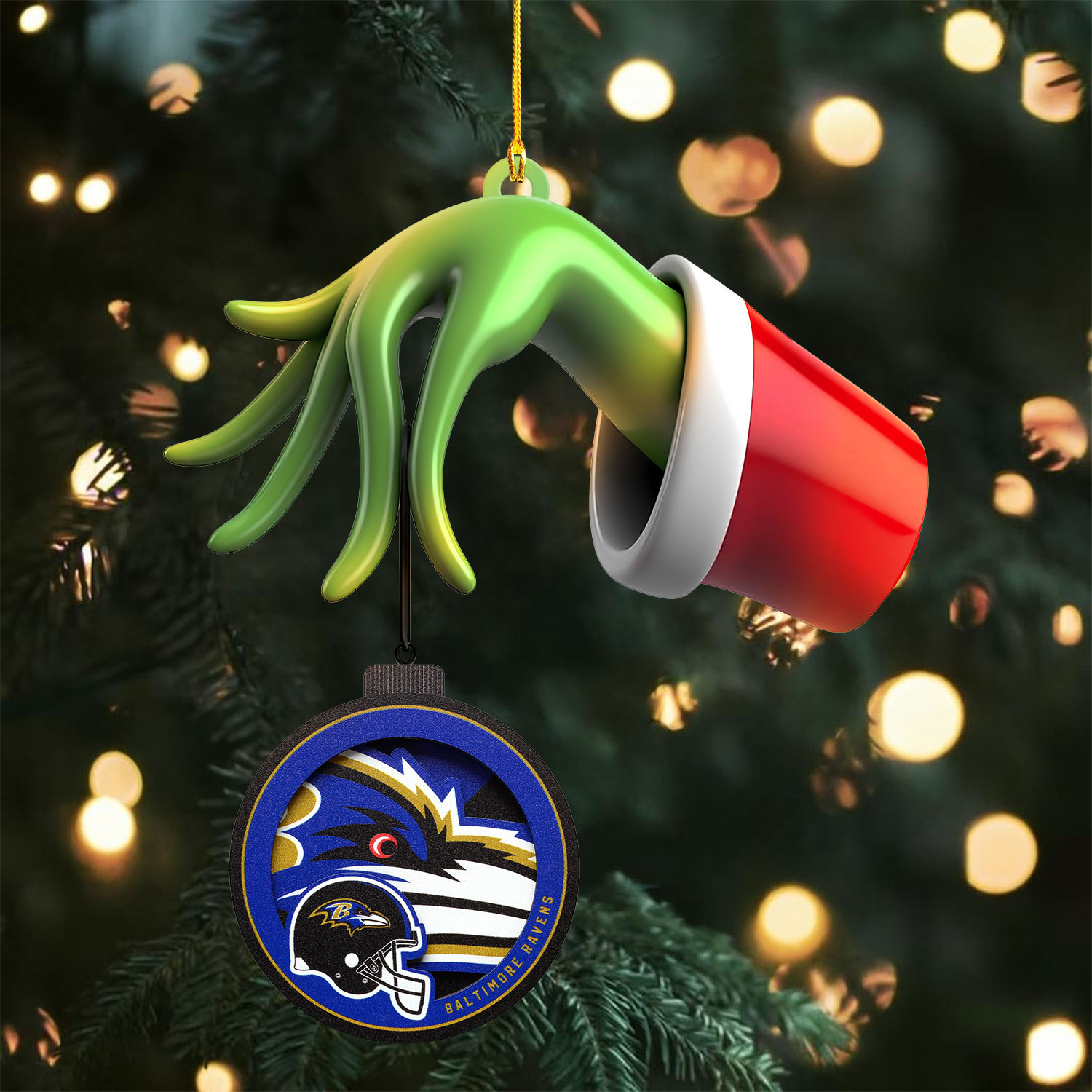 Sportswearmerch Baltimore Ravens NFL x The Grinch Christmas Acrylic Mix Wooden Ornament Gift For Fans